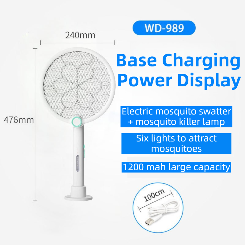 2-in-1 Foldable Electric Mosquito Swatter & UV Light Killer Lamp with 180° Rotating Head and Base - Wall-Mounted & Self-Standing Non-Toxic Pest Control