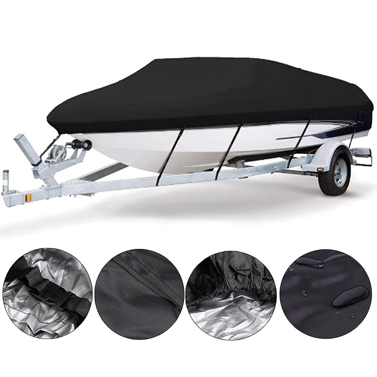 Black Heavy-Duty V-Hull Shield for 17 to 19 FT Yachts - All-Weather Water / Dust / UV Resistant 190T Silver Coated  Marine Protector