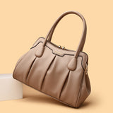 Khaki Women's Premium Wear-Resistant Leather Shoulder Bag - Vintage Frame Kiss-Lock Handbag & Crossbody Satchel