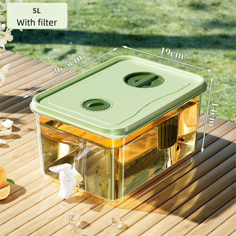 5L Compact Fridge-Ready Cold Drink Dispenser with Spigot, Timer and Infuser Filter - Food-Grade PP & Heat Resistant Fruit Tea Tank