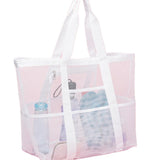 2-PCS White Mesh Beach Tote Bag – Large Capacity Swim Gear Organizer with Multiple Pockets for Shoes, Swimsuits, and Essentials