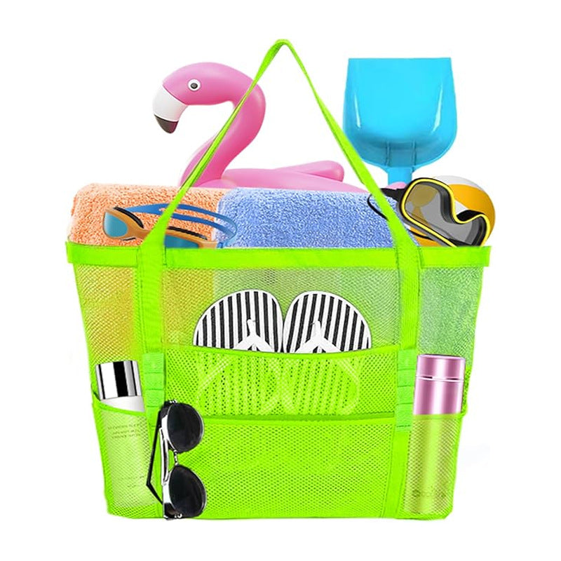 2-PCS Green Mesh Beach Tote Bag – Large Capacity Swim Gear Organizer with Multiple Pockets for Shoes, Swimsuits, and Essentials