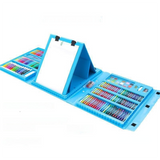 Blue 208-Piece Kids Art Set with Built-in Trifold Easel Drawing and Painting Kit for Students with Watercolor Pens Crayons and Pencils for Aussie Homes