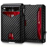 Carbon Fiber Slim Bifold Wallet for Men with RFID Blocking Pop-up Card Ejector and Magnetic Closure Minimalist Design for Australian Daily Use
