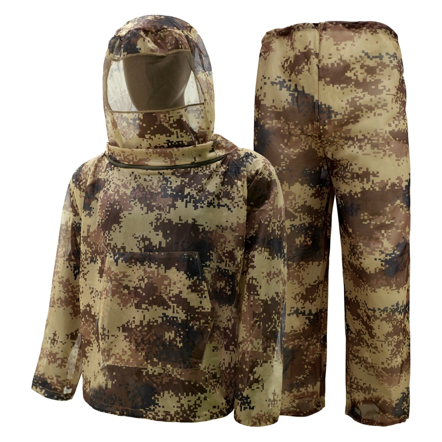 Desert Digital Camouflage Mosquito Repellent Suit Ultra-Fine Mesh Hooded Ghillie Suit for Outdoor Hunting Camping Fishing and Beekeeping(XL/XXL)