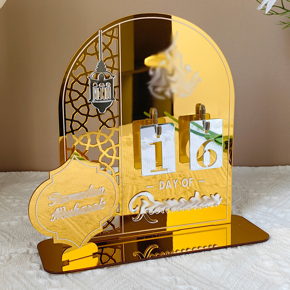 Gold Acrylic Desktop Holiday Countdown Ornament with Mirrored Finish and Interchangeable Numbers 20cm x 20cm Festive Home Decoration(BT268)