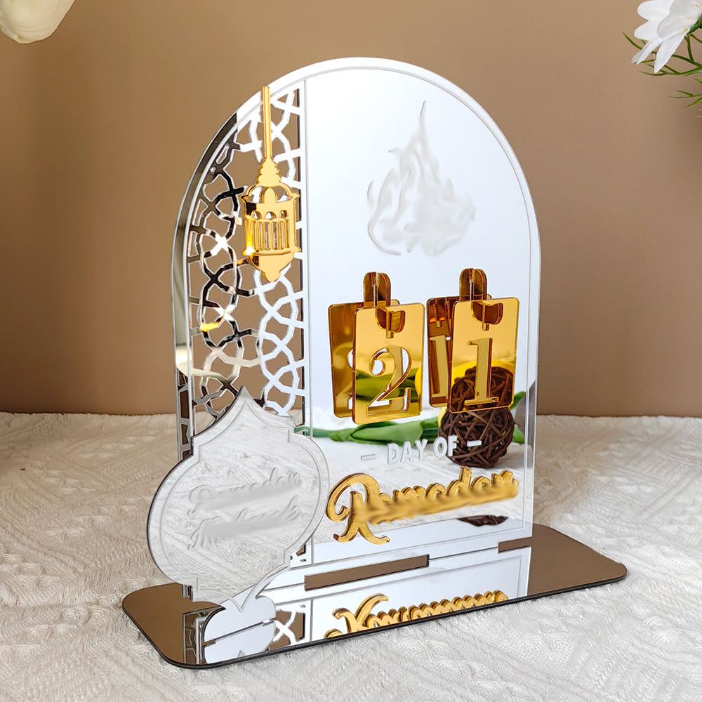 Silver Acrylic Desktop Holiday Countdown Ornament with Mirrored Finish and Interchangeable Numbers 20cm x 20cm Festive Home Decoration(BT268)