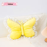 Yellow Elegant Butterfly Lace Throw Pillow 60x45cm Soft Decorative Cushion for Sofa Bedroom Office and Car Comfort Backrest Accessory