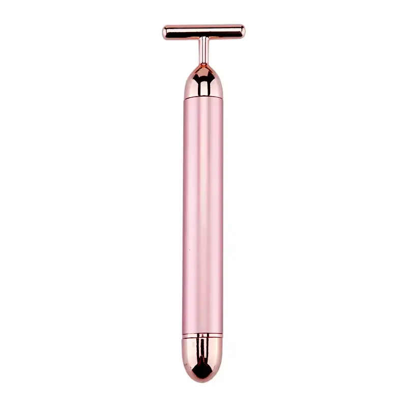 Rose Gold Electric T-Shape Facial Massage Bar Waterproof Gold Tone Beauty Roller for Daily Skincare and High Frequency Vibration