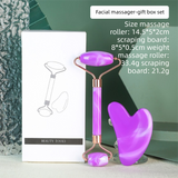 Double Purple Dual-Head Resin Facial Roller and Heart-Shaped Gua Sha Set for Home SPA Skincare and Face Neck Massage