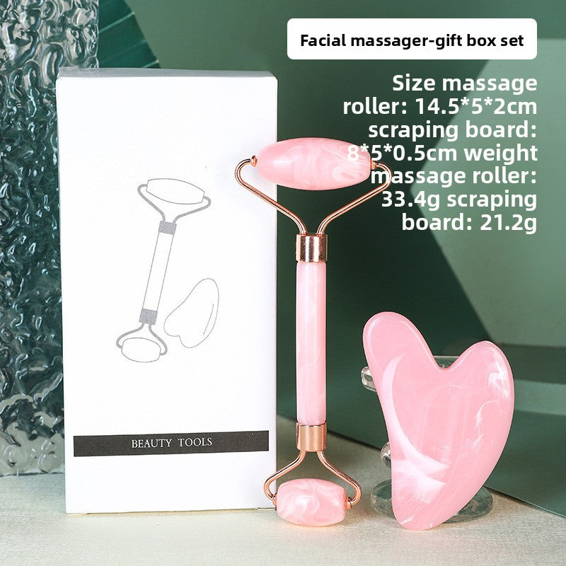 Double pink Dual-Head Resin Facial Roller and Heart-Shaped Gua Sha Set for Home SPA Skincare and Face Neck Massage