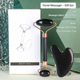 Black Dual-Head Resin Facial Roller and Heart-Shaped Gua Sha Set for Home SPA Skincare and Face Neck Massage