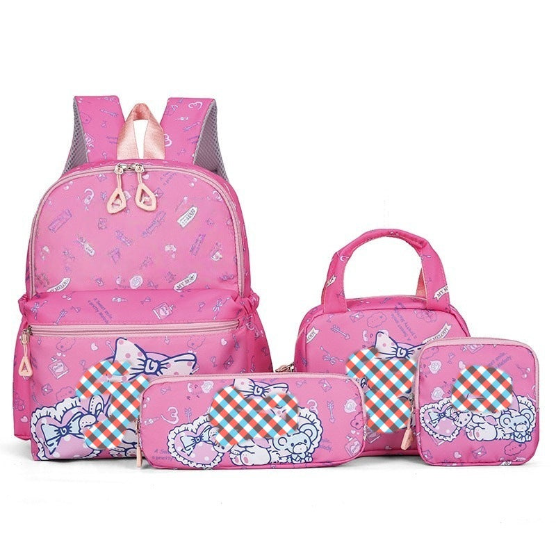 Pink Merlot  4-Piece Large Capacity School Backpack Set for Primary Students Years 3-6 Durable Nylon Lightweight Rucksack with Handbag for Daily Australian School Life