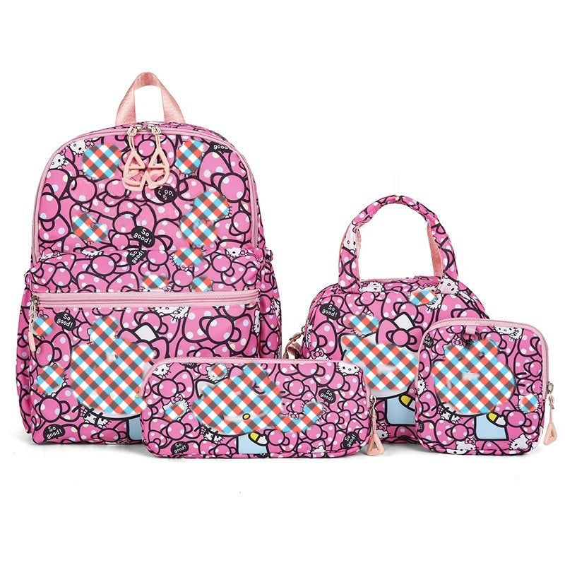 Dark Pink KT 4-Piece Large Capacity School Backpack Set for Primary Students Years 3-6 Durable Nylon Lightweight Rucksack with Handbag for Daily Australian School Life