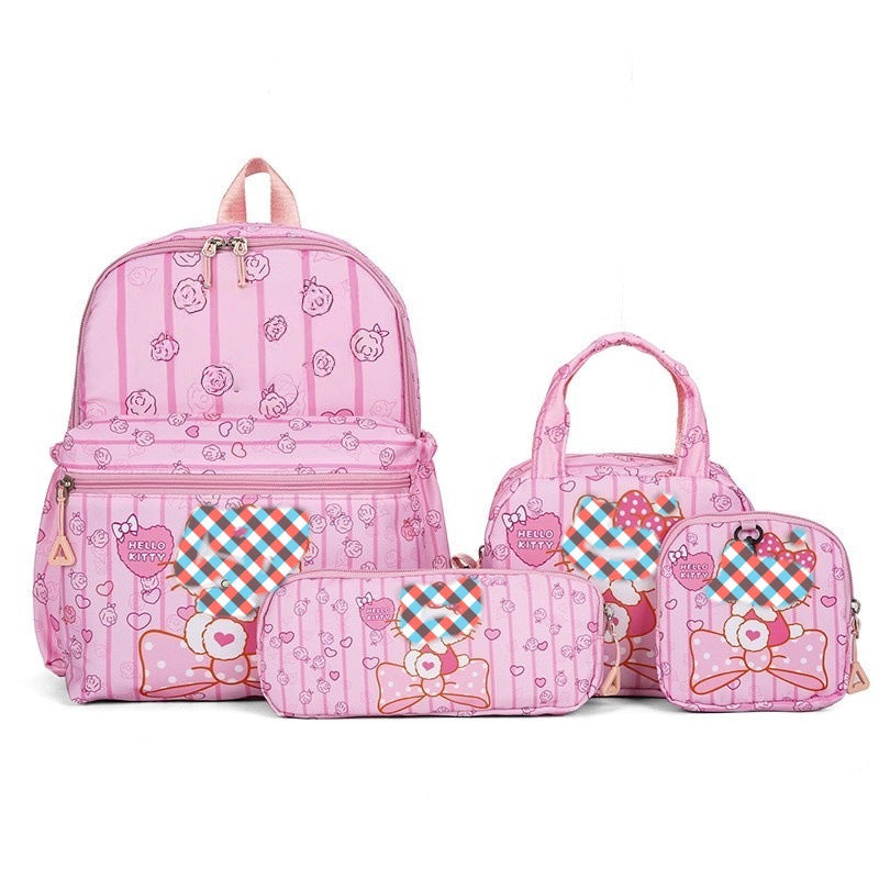 Light pink KT 4-Piece Large Capacity School Backpack Set for Primary Students Years 3-6 Durable Nylon Lightweight Rucksack with Handbag for Daily Australian School Life
