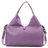Purple Women Large Capacity Yoga Gym Bag with Shoe Compartment and Mat Strap Water Resistant Travel Duffel Lightweight Tote for Fitness and Weekend Trips