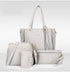 Grey 4-Piece Women Bag Set Lychee Grain PU Leather Large Capacity Tote Shoulder Bag Crossbody Clutch and Card Holder for Daily Travel and Work Use