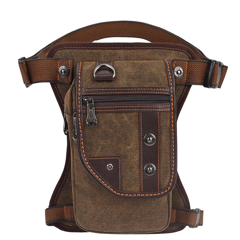 Bronze-colored Men's Vintage Canvas Drop Leg Bag Tactical Multi-Purpose Thigh Pack for Outdoor Hiking and Motorcycle Riding in Australia