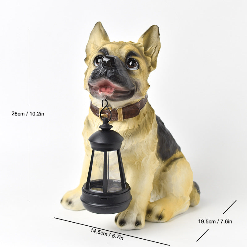Solar Dog Garden Statue with Lantern Waterproof Resin Puppy Ornament for Outdoor Patio Pathway Backyard Decoration Australian Pet Lovers(B)