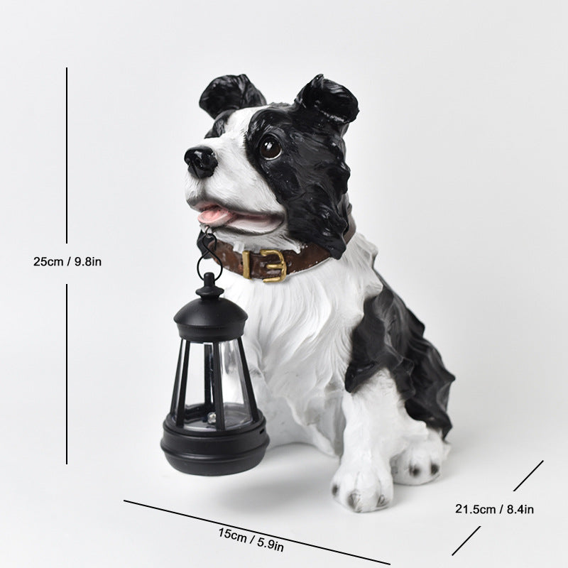 Solar Dog Garden Statue with Lantern Waterproof Resin Puppy Ornament for Outdoor Patio Pathway Backyard Decoration Australian Pet Lovers(D)