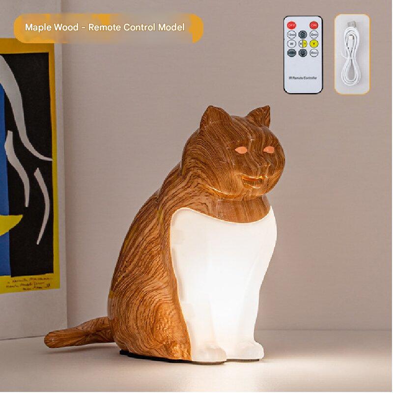 Maple wood grain Lucky Cat Rechargeable Desk Lamp with Sound and Aromatherapy Function Remote Control Eye Care Night Light for Local Home Bedroom and Modern Living Areas