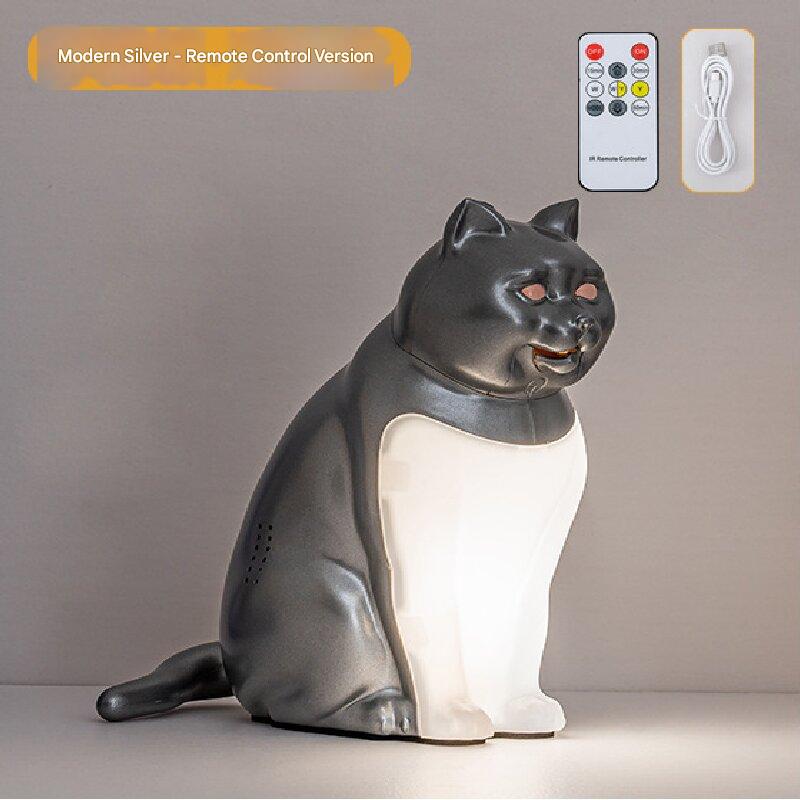 Silver Lucky Cat Rechargeable Desk Lamp with Sound and Aromatherapy Function Remote Control Eye Care Night Light for Local Home Bedroom and Modern Living Areas
