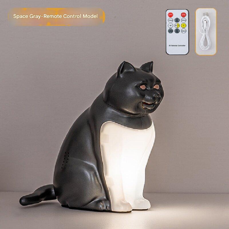 Grey Lucky Cat Rechargeable Desk Lamp with Sound and Aromatherapy Function Remote Control Eye Care Night Light for Local Home Bedroom and Modern Living Areas