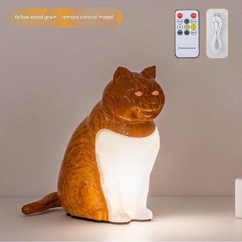Yellow wood grain Lucky Cat Rechargeable Desk Lamp with Sound and Aromatherapy Function Remote Control Eye Care Night Light for Local Home Bedroom and Modern Living Areas