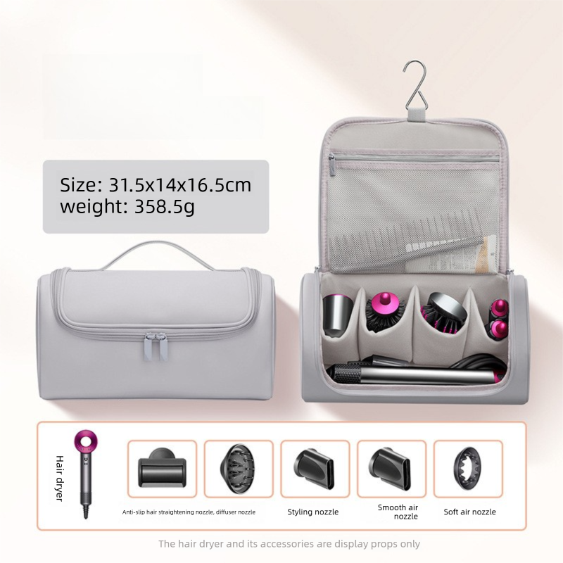 Grey Portable Hair Dryer and Curler Storage Bag Waterproof PU Leather Travel Case with Hanging Hook for Local Professionals and Modern Lifestyles