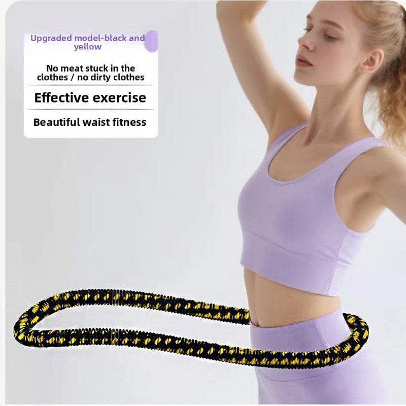 Black Weighted Soft Spring Hula Hoop with Silent Alloy Interior and Polyester Wrap for Home Gym Full Body Fitness and Abdominal Training Solution