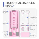 Pink Multi-functional Core Training Board with Digital Timer and Resistance Bands Foldable Fitness Panel for Home Abdominal and Pilates Workouts Solution
