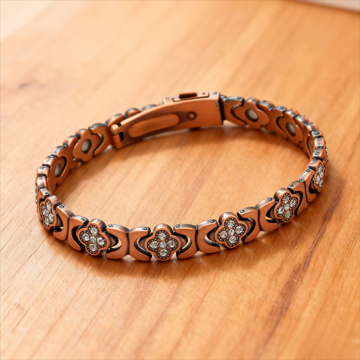 Antique bronze brushed finish New Fashion Lightweight Luxury Four-Leaf Clover Diamond Inlaid Bracelet - Alloy Magnetic Watch Band Style Bracelet for Women + Free Disassembly Tool