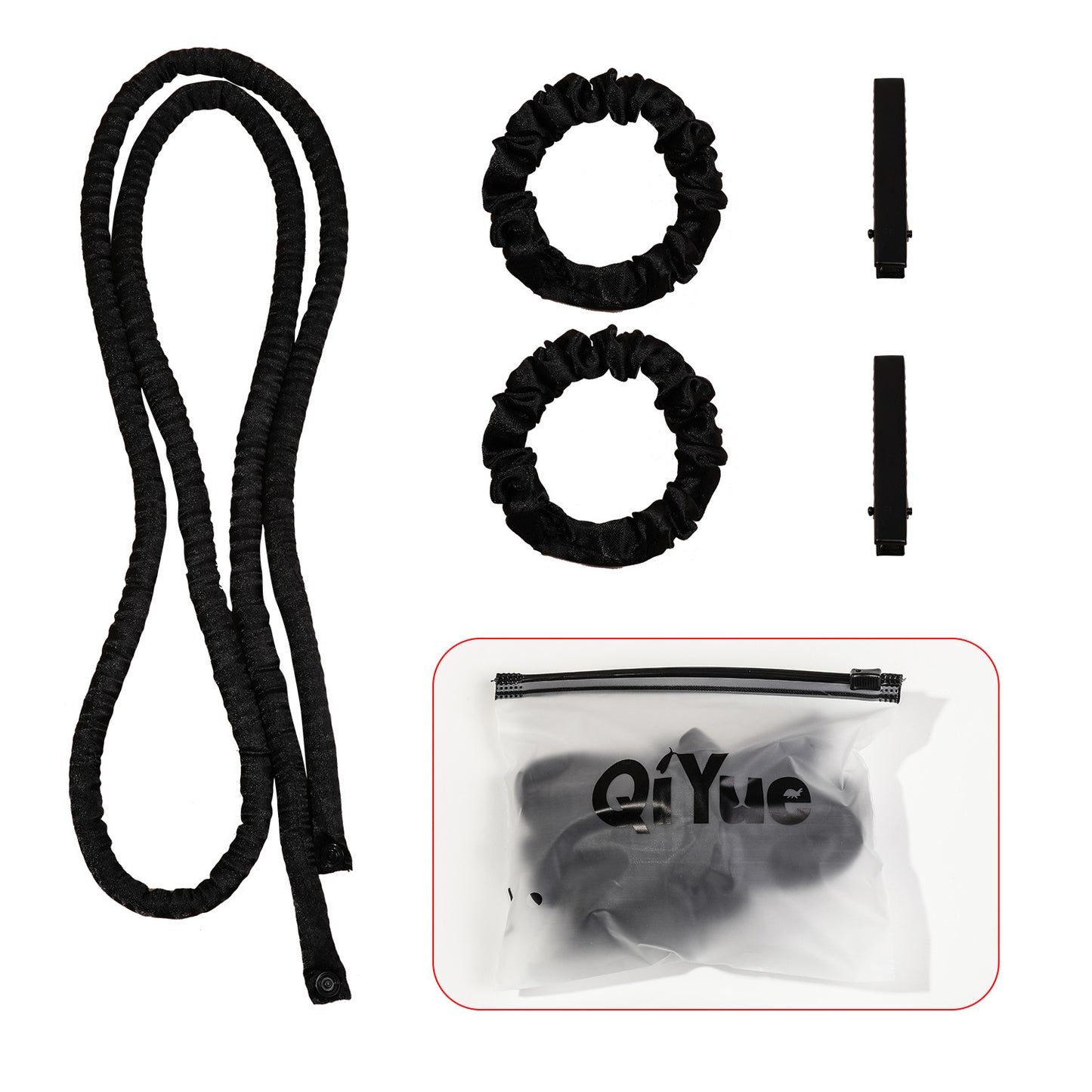 2-PCS Black Heatless Hair Curler Set Extra Long Overnight Soft Ribbon for Natural Big Waves Damage-Free Professional Home Styling Solution for Local Women