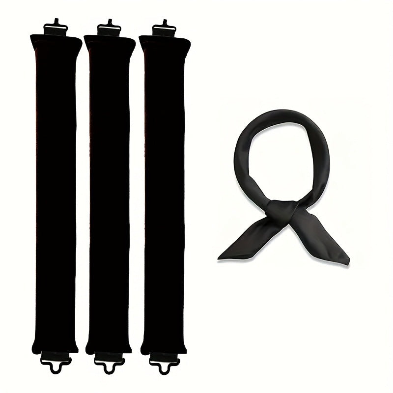 Black Heatless Hair Curler 2 Pack with Satin Scarf and Soft Sponge Rollers for Overnight Big Waves Damage-Free Styling Solution for Local Professionals