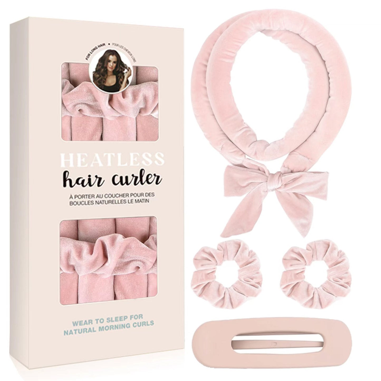 Light pink Heatless Hair Curler Set with Bowtie Ribbon for Natural Big Waves Damage-Free Overnight Hair Styling Essential for Your Local Modern Lifestyle