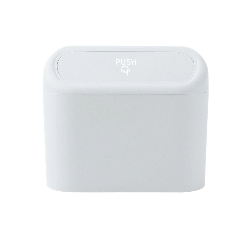 White Compact Car Trash Can 2 Pack Hanging Storage Bin with Push Lid for Vehicle Door and Seat Back Universal Fit Waste Management Solution for Local Drivers