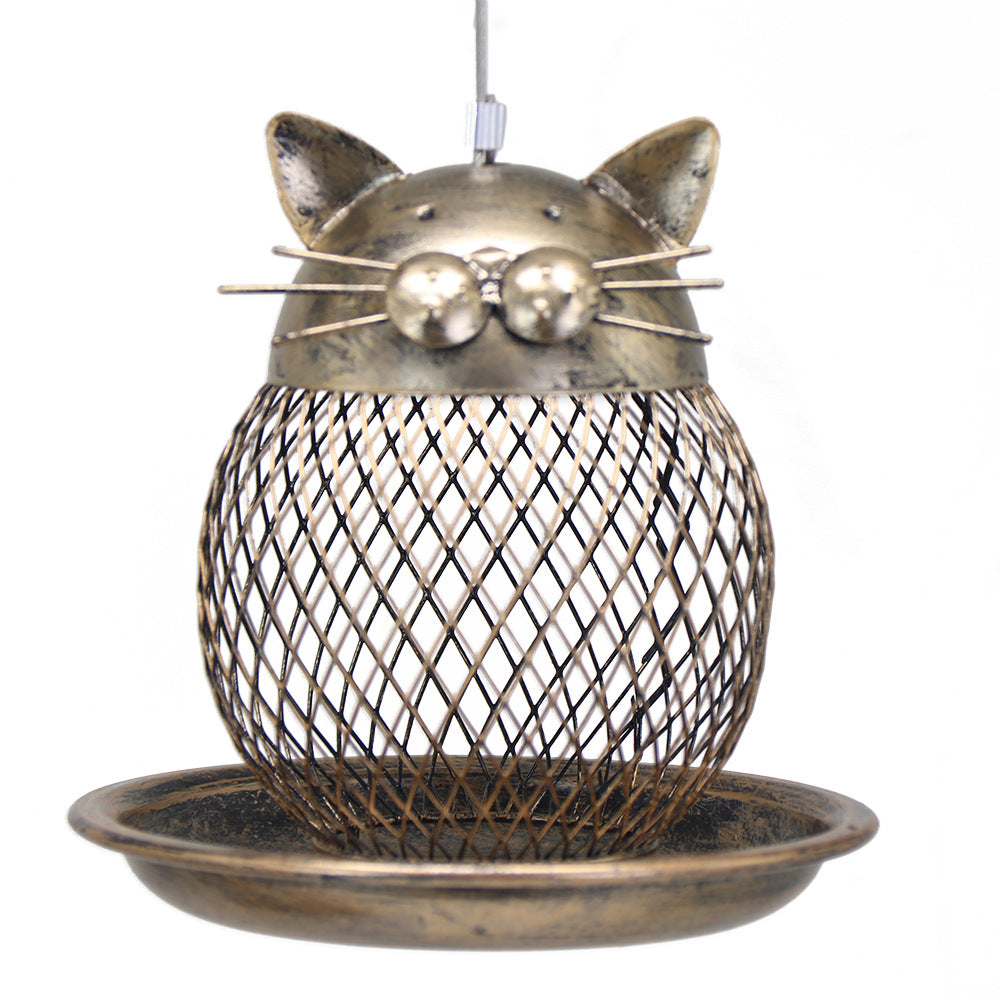 Coarse mesh style Whimsical Cat Shaped Metal Bird Feeder Hanging Mesh Wild Bird Seed Holder for Garden Courtyard Decorative Feeding Solution for Local Wildlife Lovers