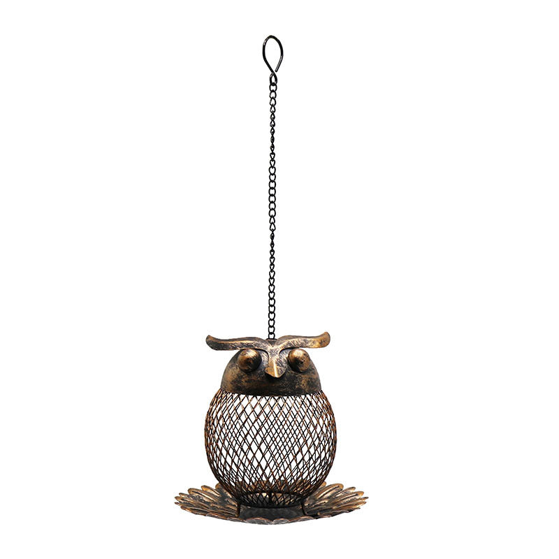 Whimsical Owl-Shaped Metal Bird Feeder Hanging Mesh Seed Holder for Garden and Courtyard Decorative Feeding Solution for Local Wildlife Enthusiasts