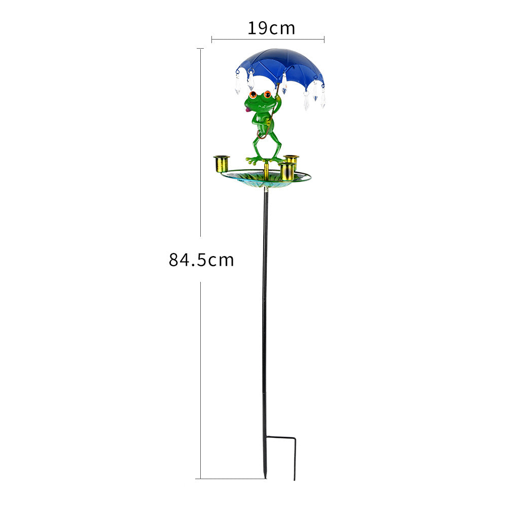 Decorative Metal Frog Bird Feeder Ground Stake with Umbrella and Feeding Tray for Local Gardens Weather-Resistant Outdoor Wildlife Support Solution