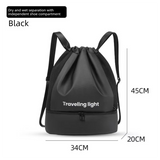 Black Waterproof Drawstring Swimming Backpack with Wet Dry Separation and Shoe Compartment for Gym and Yoga Organized Gear Bag for Local Active Lifestyles