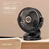 Black 10000mAh Portable Clip on Fan with 720 Degree Rotation 4 Speeds for Stroller Kitchen Office Desk Quiet Rechargeable Cooling Solution for Local Homes