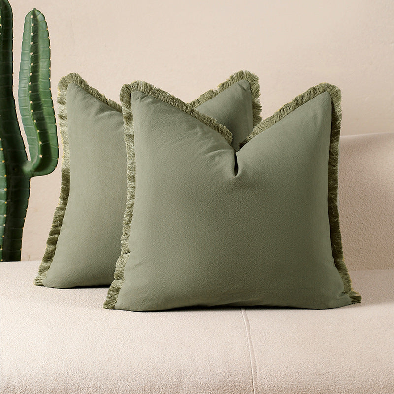 Grass green 2 Pack Bohemian Tassel Pillowcases Soft Washed Cotton Cushion Covers for Living Room Sofa Elegant Decor Solution for Local Standard Home Environments