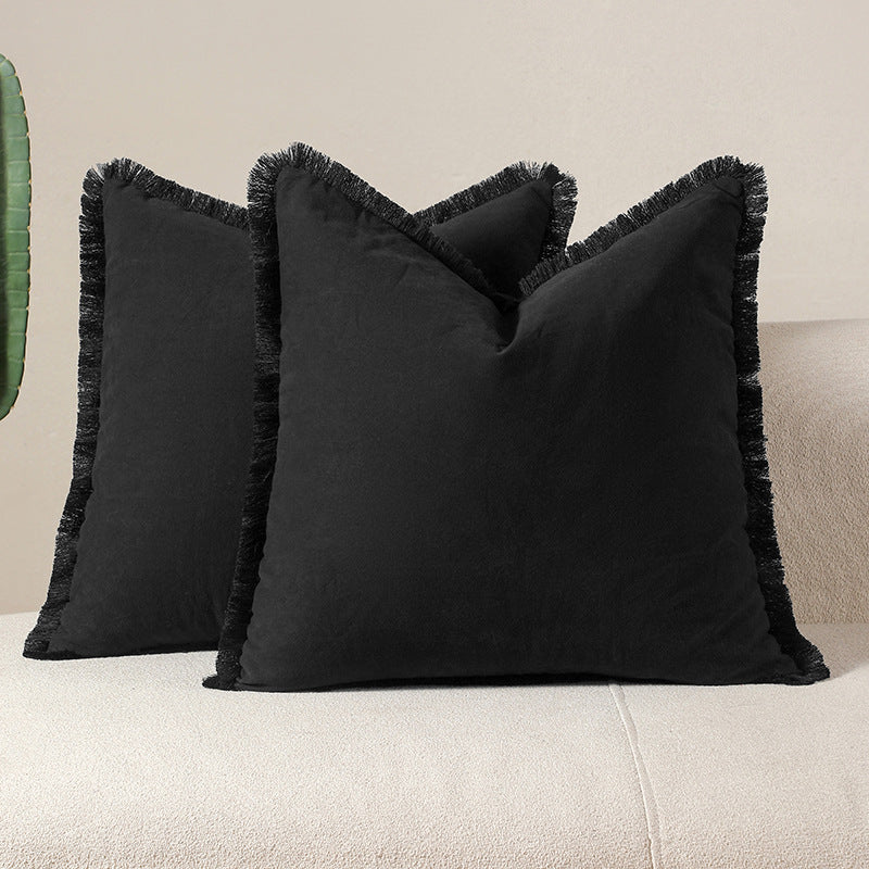 Black 2 Pack Bohemian Tassel Pillowcases Soft Washed Cotton Cushion Covers for Living Room Sofa Elegant Decor Solution for Local Standard Home Environments