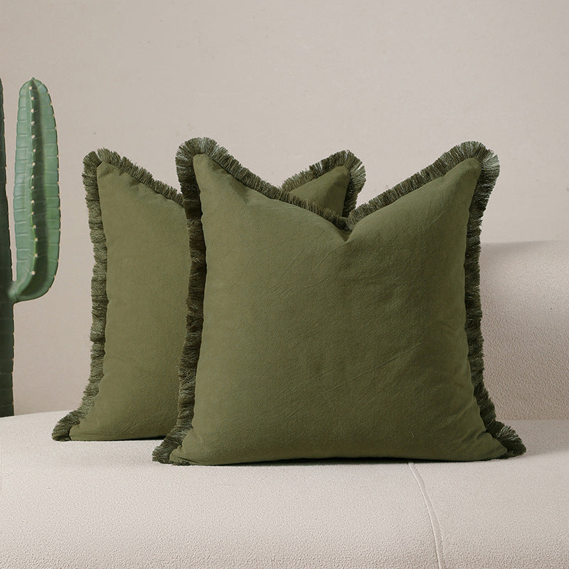 Lichen green 2 Pack Bohemian Tassel Pillowcases Soft Washed Cotton Cushion Covers for Living Room Sofa Elegant Decor Solution for Local Standard Home Environments