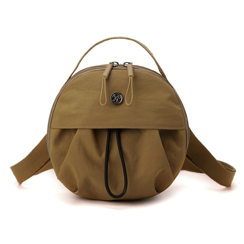 Brown Fashionable Round Crossbody Bag with Water-Resistant Nylon and Multi-Pocket Design for Daily Travel Lightweight Hands-Free Storage Solution for Local Professionals