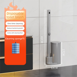 Grey Disposable Toilet Brush Set with Built-in Cleaner – Wall-Mountable, No-Drill Bathroom Cleaning Kit with Replaceable Heads(5 ocean-cleaning cotton pads)