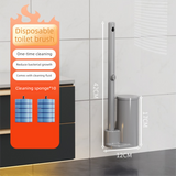 Grey Disposable Toilet Brush Set with Built-in Cleaner – Wall-Mountable, No-Drill Bathroom Cleaning Kit with Replaceable Heads(10 ocean-cleaning cotton pads)