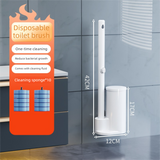 White Disposable Toilet Brush Set with Built-in Cleaner – Wall-Mountable, No-Drill Bathroom Cleaning Kit with Replaceable Heads(10 ocean-cleaning cotton pads)