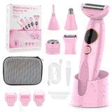 Pink 5-in-1 Women's Hair Removal Epilator – Multi-Function Body Grooming Kit with Waterproof Design, LED Display & USB Charging