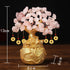 Pink Handcrafted Crystal Tree Ornament – Resin Money Bag Base with Hanging Coin Charms for Home & Office Decor